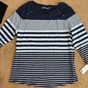 Karen Scott Navy and White Striped Blouse
